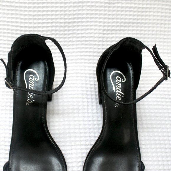 Candie's Black Faux Suede Block Heel Adjustable Ankle Strap 2 Inch Heels Shoes 6 - Picture 5 of 11